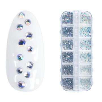 Emmi-Nail Boîte de strass blanc/argent mix